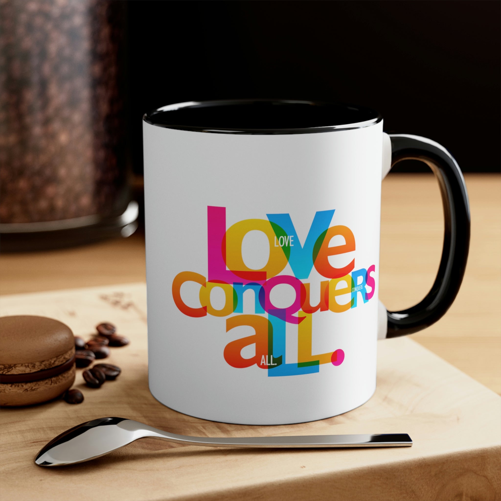 "Love Conquers All" Accent Coffee Mug, 11oz - 5 colors