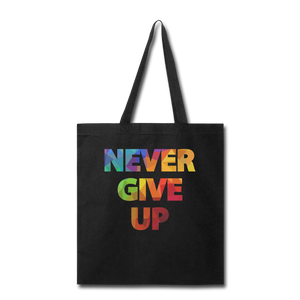 "Never Give Up" Canvas Tote Bag - black