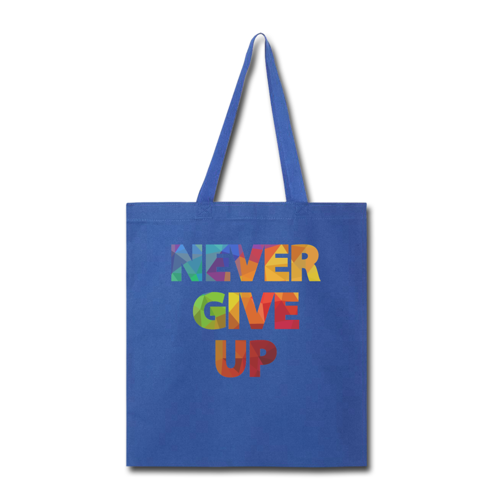 "Never Give Up" Canvas Tote Bag - royal blue