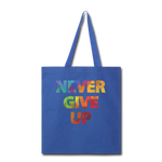 Load image into Gallery viewer, &quot;Never Give Up&quot; Canvas Tote Bag - royal blue
