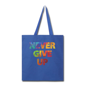 "Never Give Up" Canvas Tote Bag - royal blue