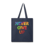 Load image into Gallery viewer, &quot;Never Give Up&quot; Canvas Tote Bag - navy
